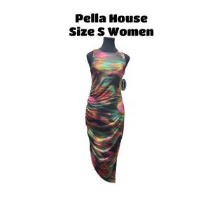 Scoop Women’s Asymmetrical Mesh Tank Dress Fushia Size S